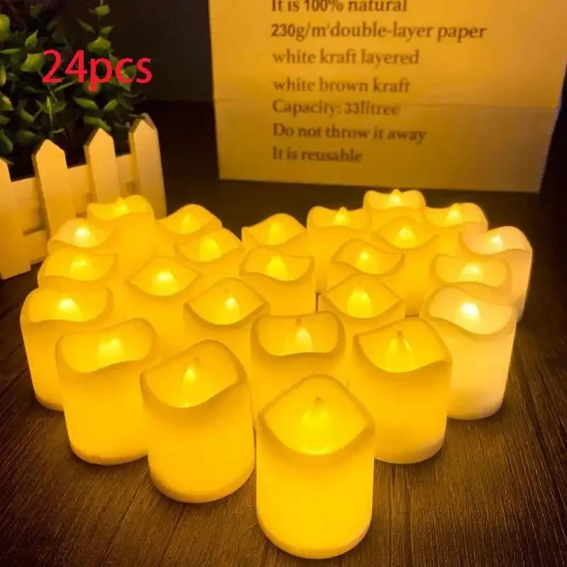 24PCS LED Candle Tea Lights Battery Operated Red Shells Romantic Decoration Flameless Wedding Party Use Econic Blanks